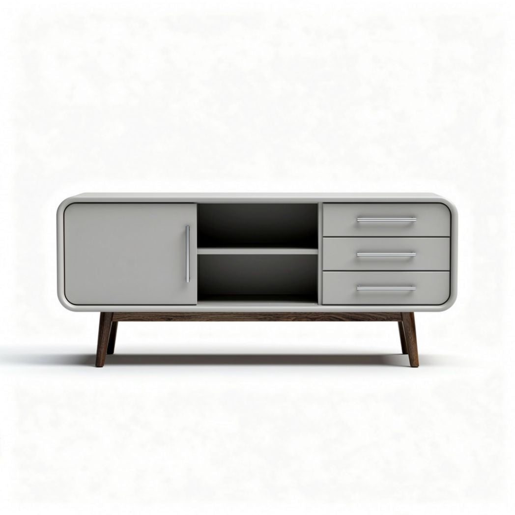 mobiletto televisore moderno in legno e metallo color grigio 120 x 40 x 50cm