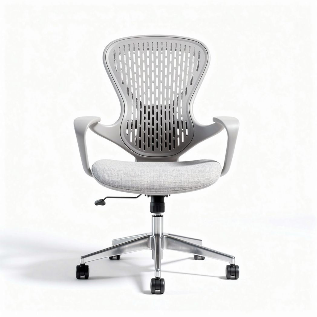 Sedia ergonomica girevole in tessuto grigio con base in metallo 50 x 50 x 90cm