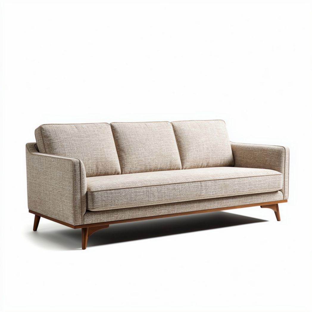 Divano moderne in tessuto naturale 180 x 80 x 75cm color beige con base in legno