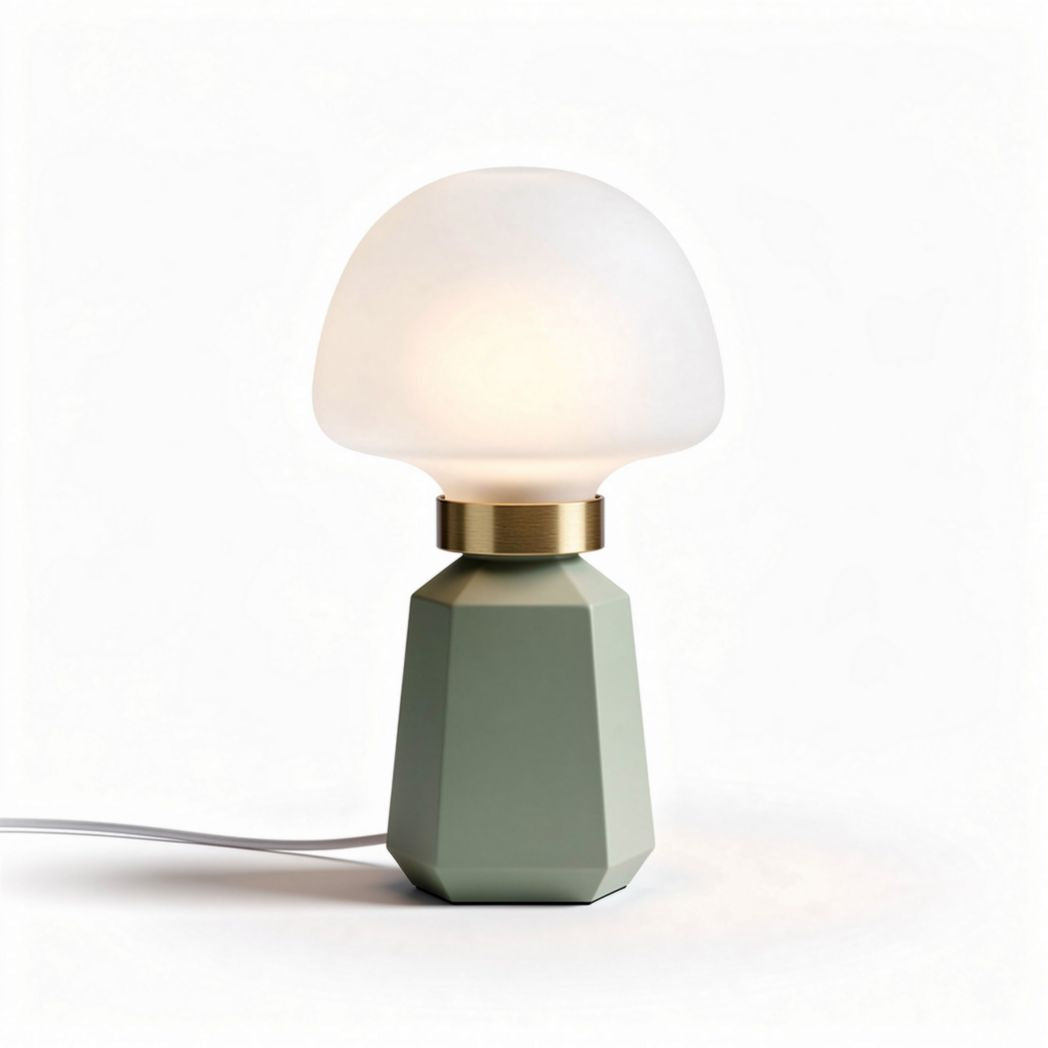 Lampada da tavolo in vetro opalino e base in metallo verde 15 x 15 x 30cm