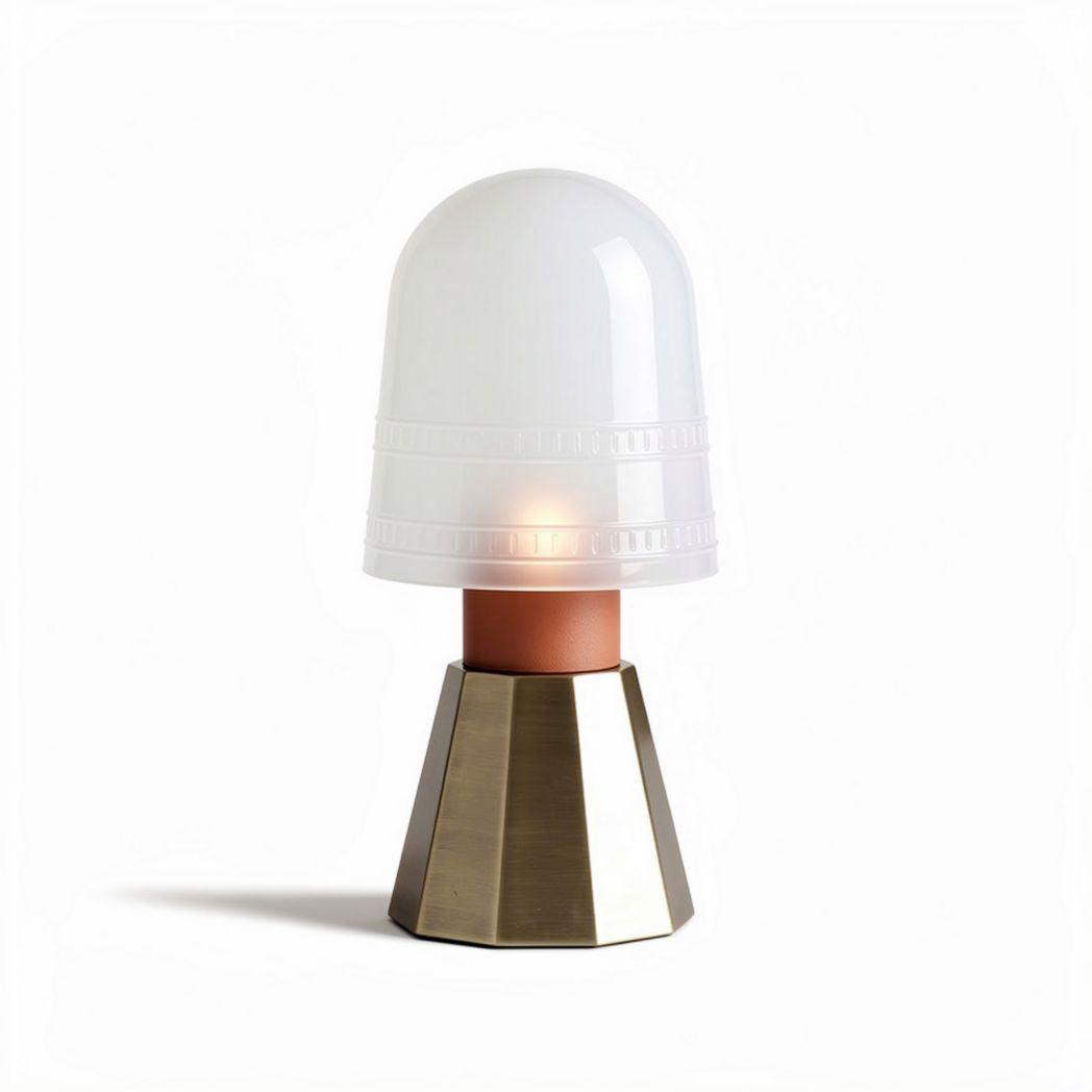 Lampada da tavolo in vetro opalino e metallo color bronzo 25 x 25 x 35cm