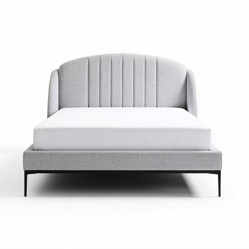 Letto matrimoniale grigio con testiera imbottita 200 x 150 x 100cm