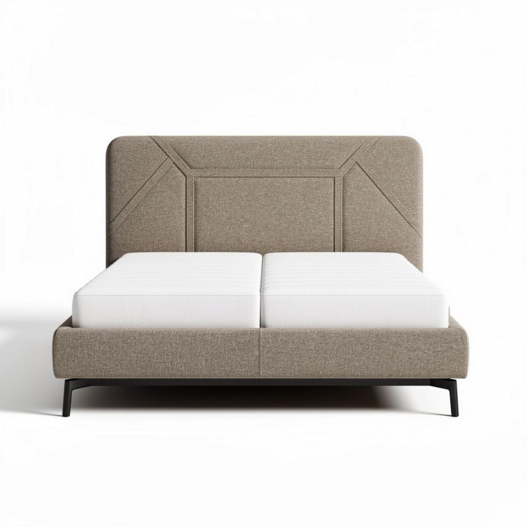 Letto matrimoniale con testiera in tessuto beige 200 x 160 x 100cm