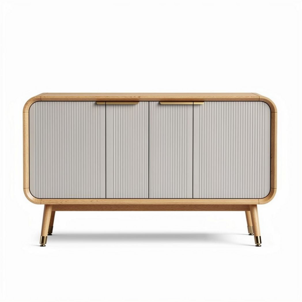 Credenza in legno di bambù con ripiani grigi dimensioni 90 x 40 x 70cm
